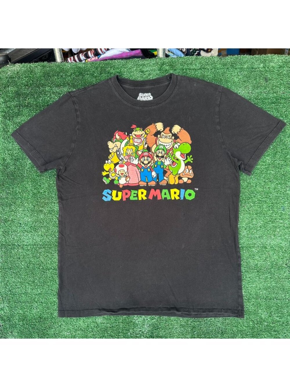 Nintendo Super Mario Characters T-Shirt Black L Video Gamer Colorful Kidcore